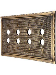 Bungalow Style Quad Push Button Switch Plate In Antique Brass.